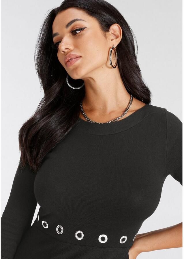 Melrose Gebreide jurk in mini-lengte met vrouwelijke snit en nietdetails