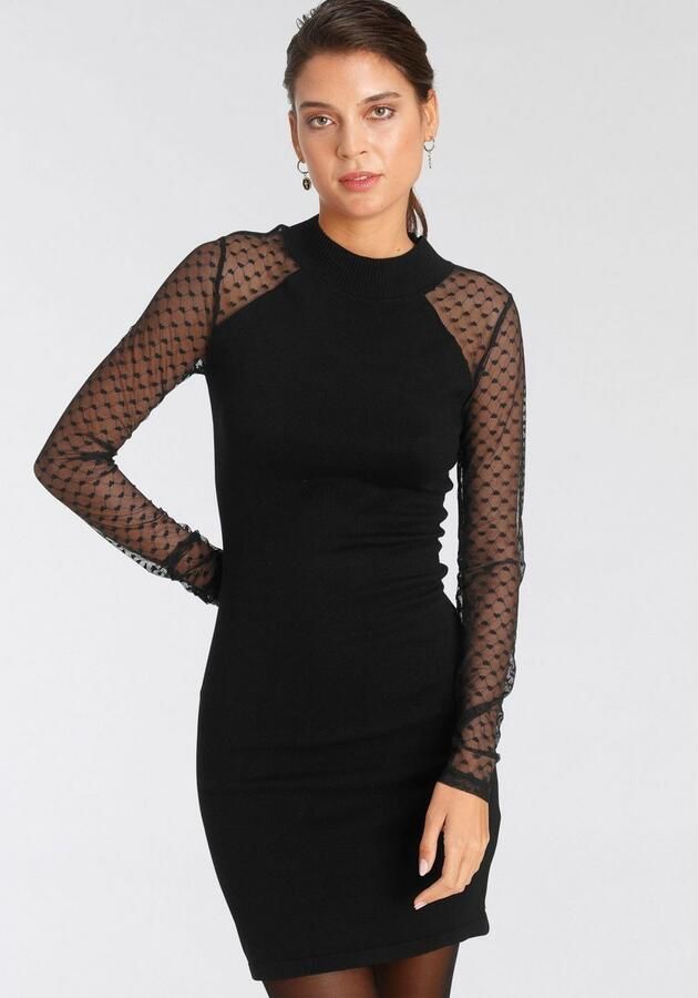 Melrose Gebreide jurk in mini-lengte van fijnbreisel met meshapplicatie - Foto 3