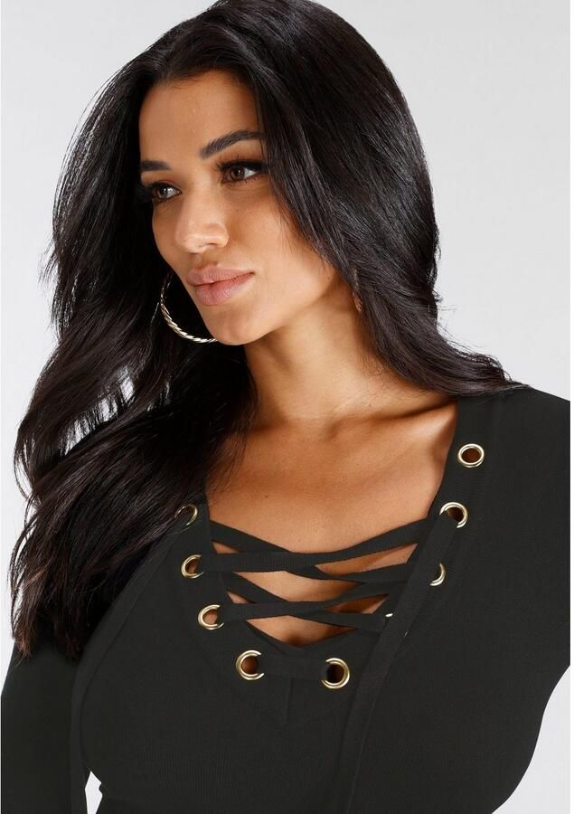 Melrose Gebreide jurk in mini-lengte van fijnbreisel met veters - Foto 2