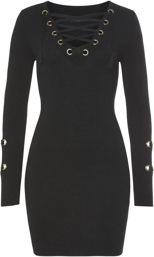 Melrose Gebreide jurk in mini-lengte van fijnbreisel met veters - Foto 6