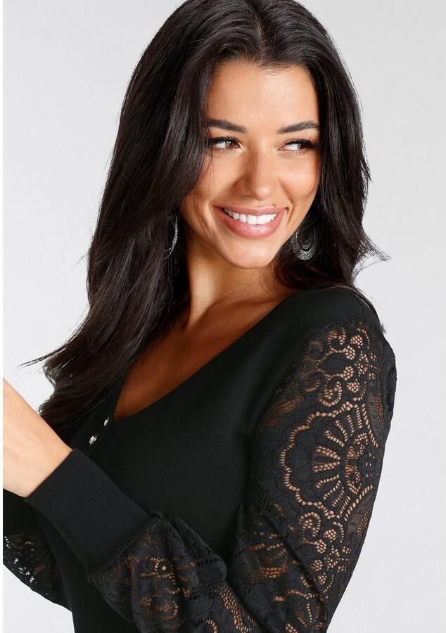 Melrose Gebreide jurk korte jurk vrouwelijke stijl van fijnbreisel met kantdetails - Foto 2