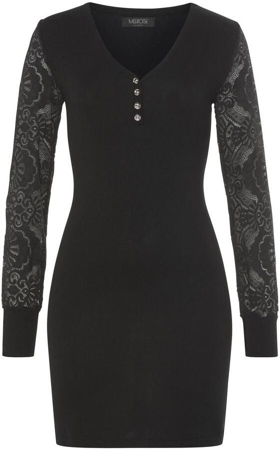 Melrose Gebreide jurk korte jurk vrouwelijke stijl van fijnbreisel met kantdetails - Foto 7