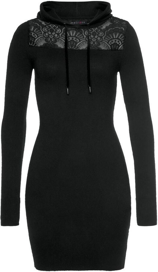 Melrose Gebreide jurk Mini-lengte met kantinzetstuk en capuchon - Foto 11