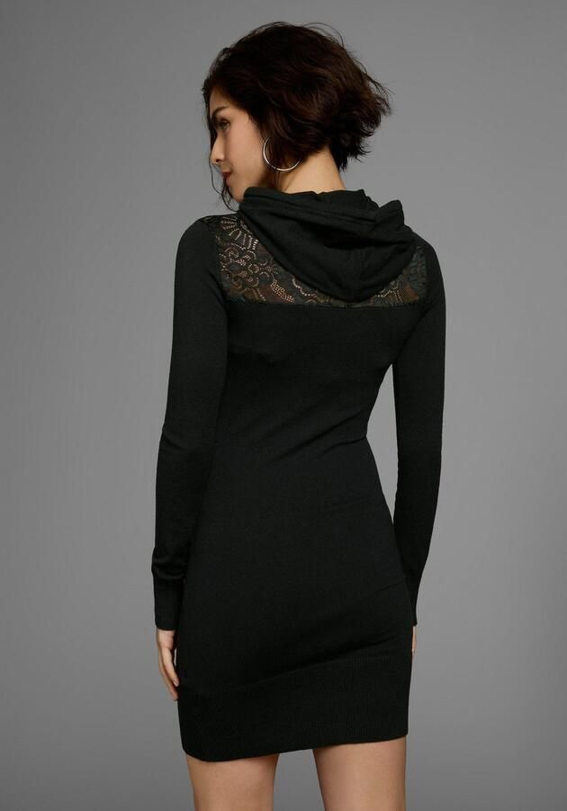 Melrose Gebreide jurk Mini-lengte met kantinzetstuk en capuchon - Foto 3