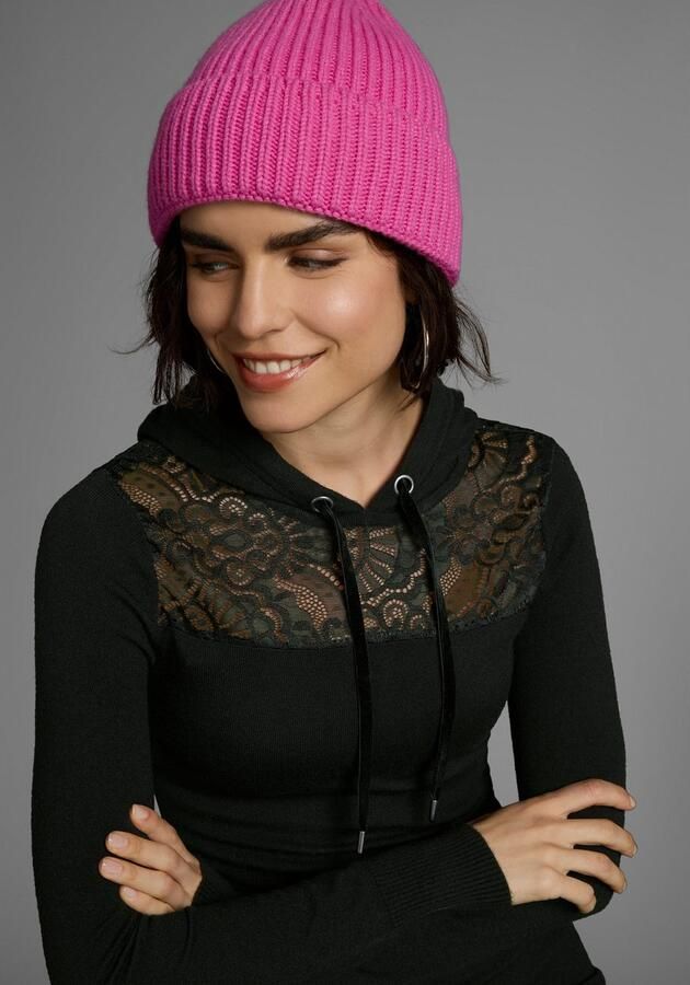 Melrose Gebreide jurk Mini-lengte met kantinzetstuk en capuchon - Foto 4