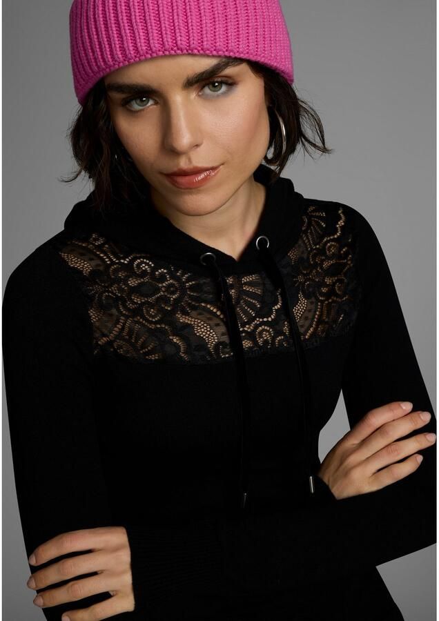 Melrose Gebreide jurk Mini-lengte met kantinzetstuk en capuchon