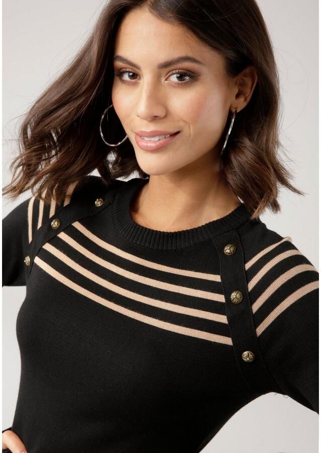 Melrose Gebreide jurk Mini-lengte met strepen en decoratieve knopen - Foto 2