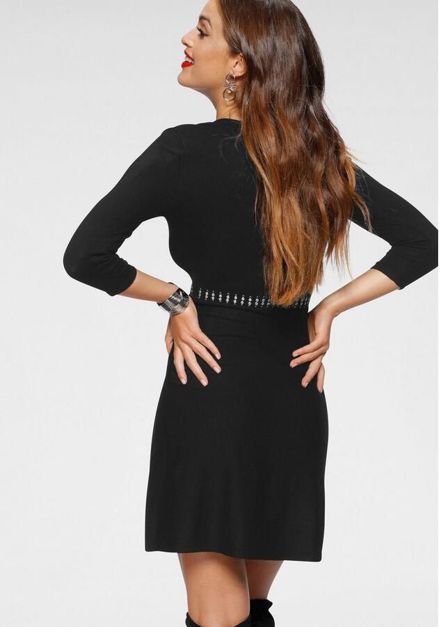 Melrose Gebreide jurk vrouwelijke mini jurk met uitlopende rok en v-hals - Foto 3