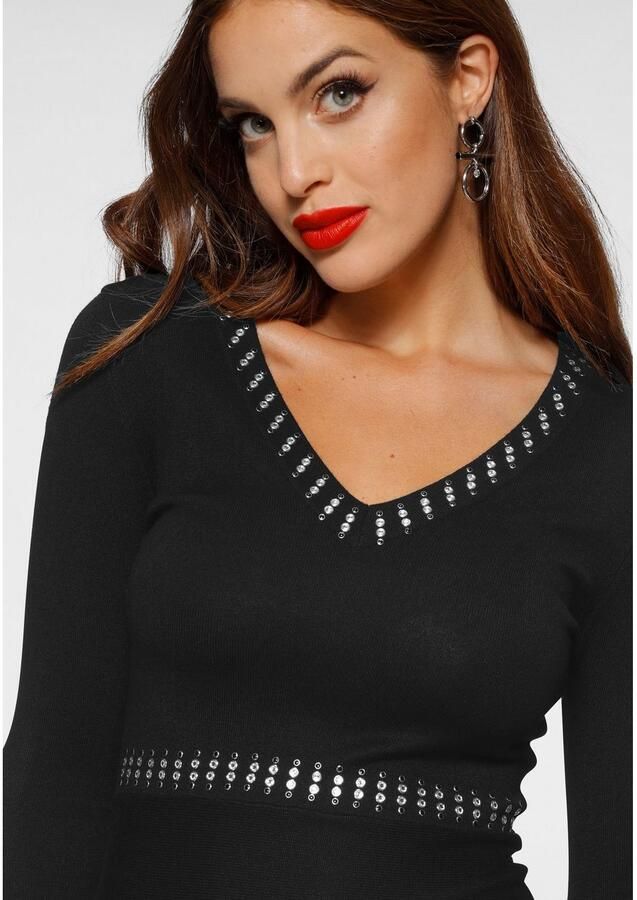 Melrose Gebreide jurk vrouwelijke mini jurk met uitlopende rok en v-hals - Foto 2