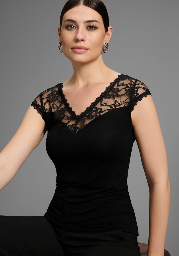 Melrose Kanten shirt getailleerde snit elastisch materiaal met kantband - Foto 6