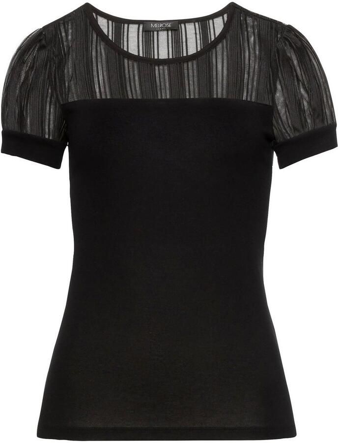 Melrose Kanten shirt met pofmouwen getailleerde pasvorm van elastisch materiaal