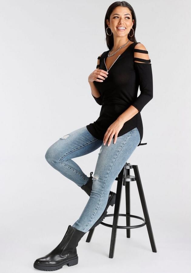 Melrose Shirt met 3 4-mouwen 3 4-mouw figuurgetailleerde pasvorm met modieuze cut-outs - Foto 5