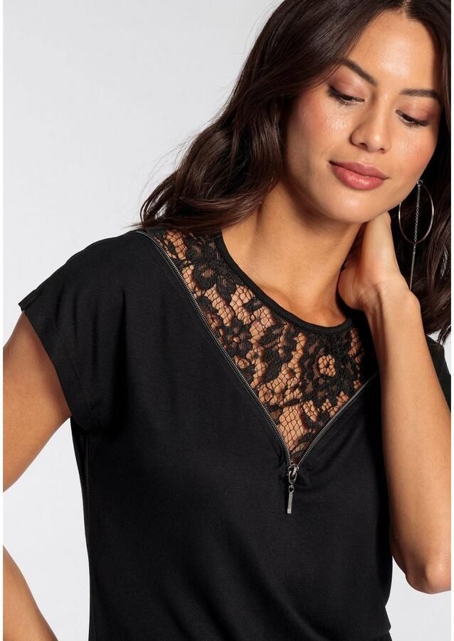 Melrose Shirt met korte mouwen met ingesneden mouwen comfortabele pasvorm met fijne kant - Foto 2