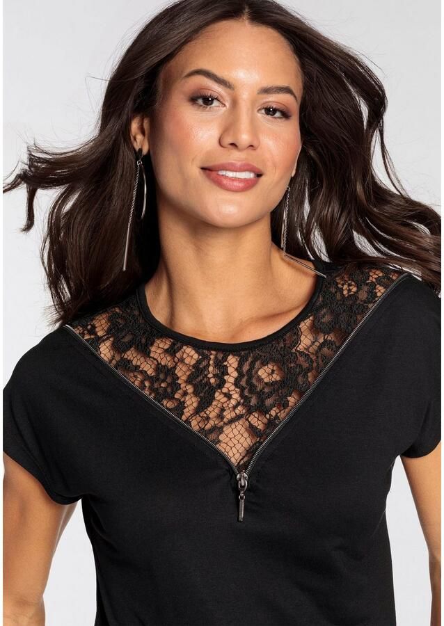 Melrose Shirt met korte mouwen met ingesneden mouwen comfortabele pasvorm met fijne kant - Foto 3