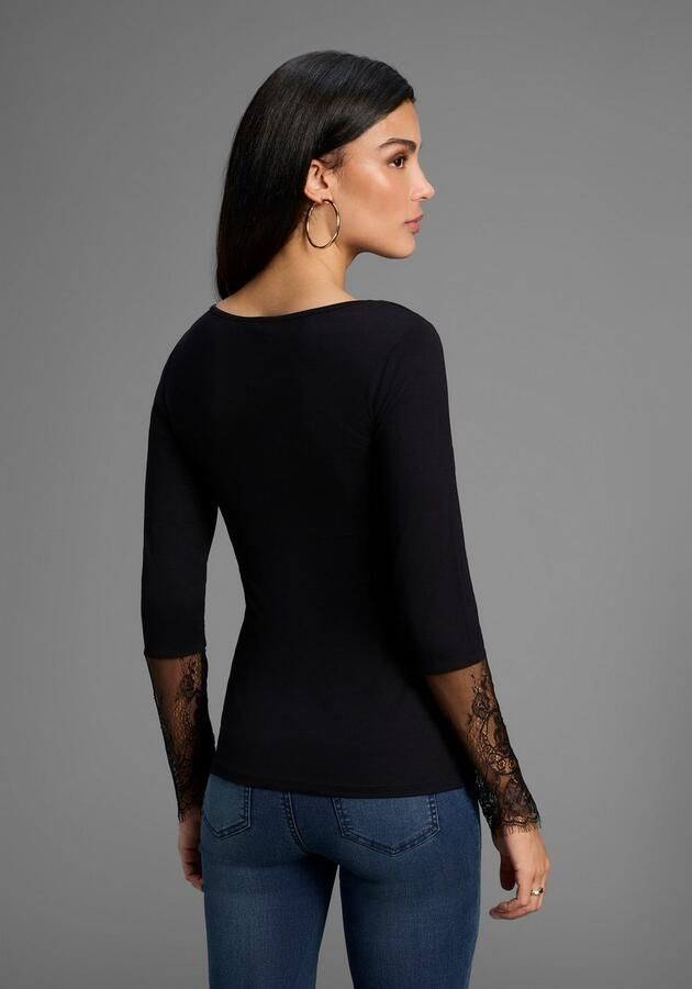 Melrose Shirt met lange mouwen getailleerde pasvorm van jersey en kant - Foto 3