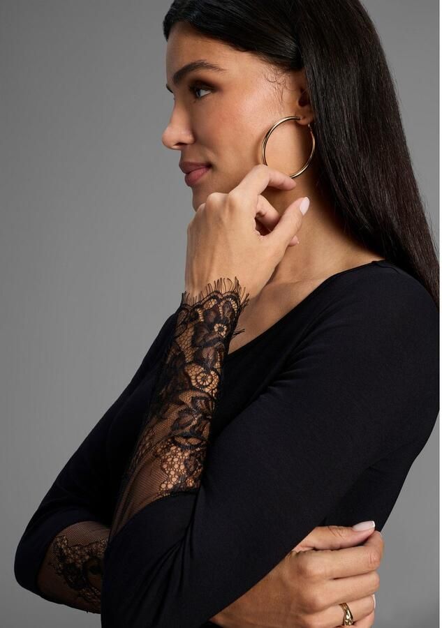 Melrose Shirt met lange mouwen getailleerde pasvorm van jersey en kant