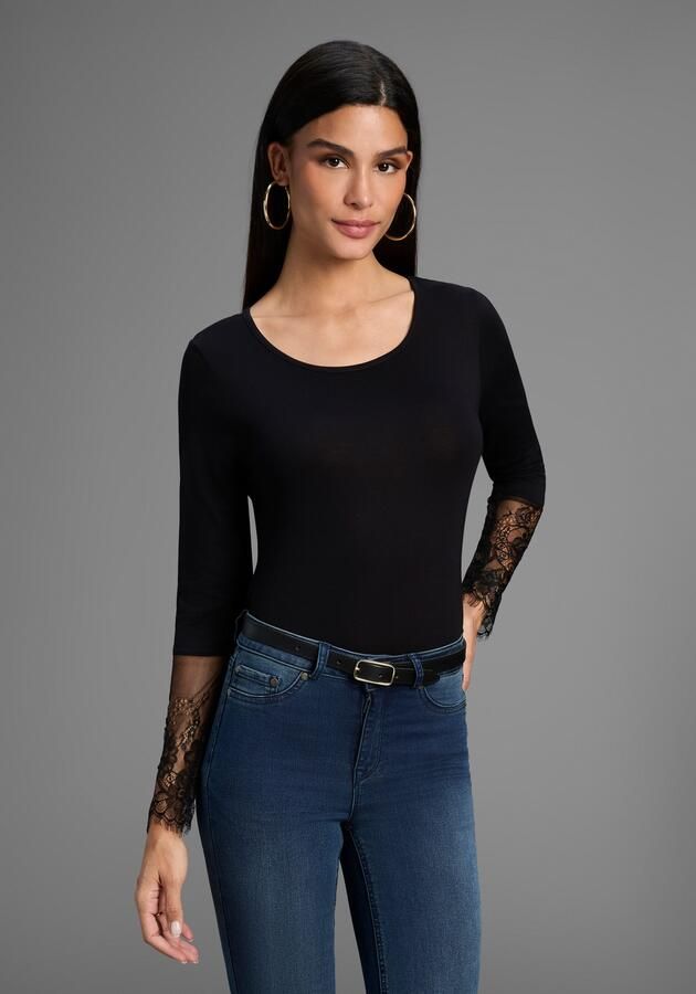 Melrose Shirt met lange mouwen getailleerde pasvorm van jersey en kant - Foto 5