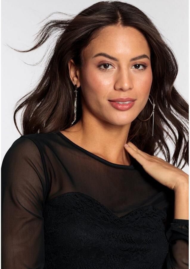 Melrose Shirt met lange mouwen getailleerde pasvorm van netstof met viscose voering met kant - Foto 2