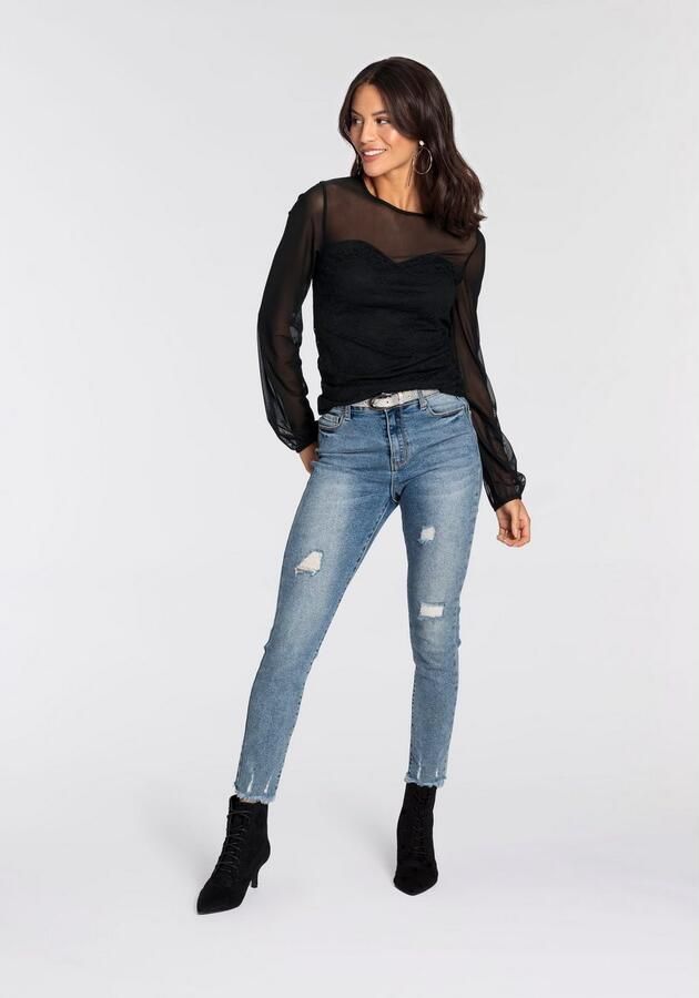 Melrose Shirt met lange mouwen getailleerde pasvorm van netstof met viscose voering met kant - Foto 7