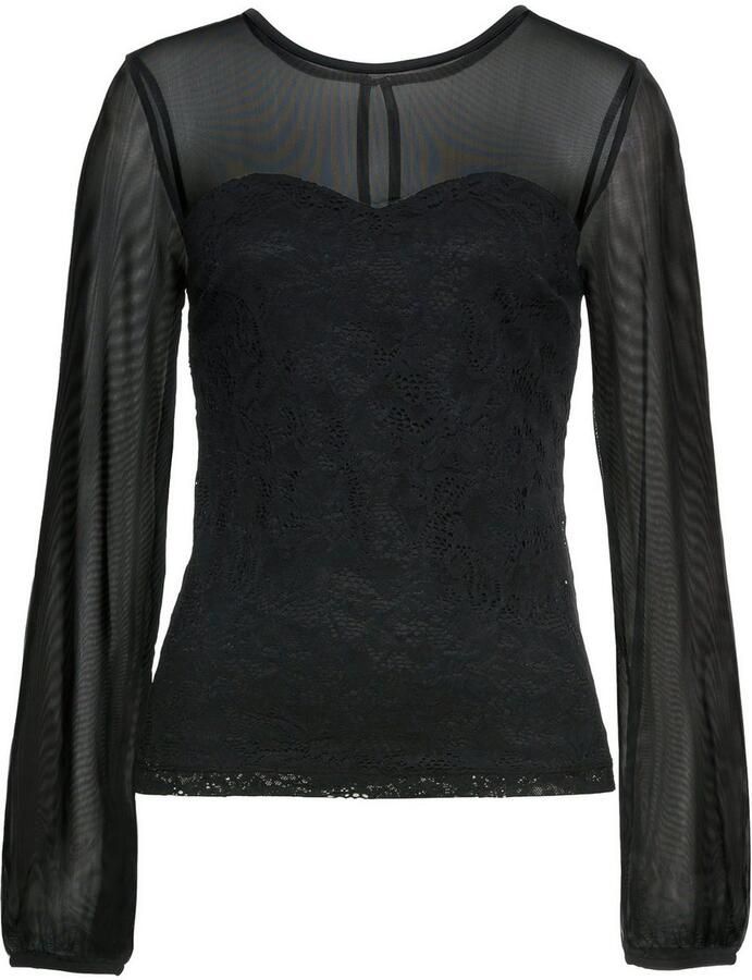 Melrose Shirt met lange mouwen getailleerde pasvorm van netstof met viscose voering met kant