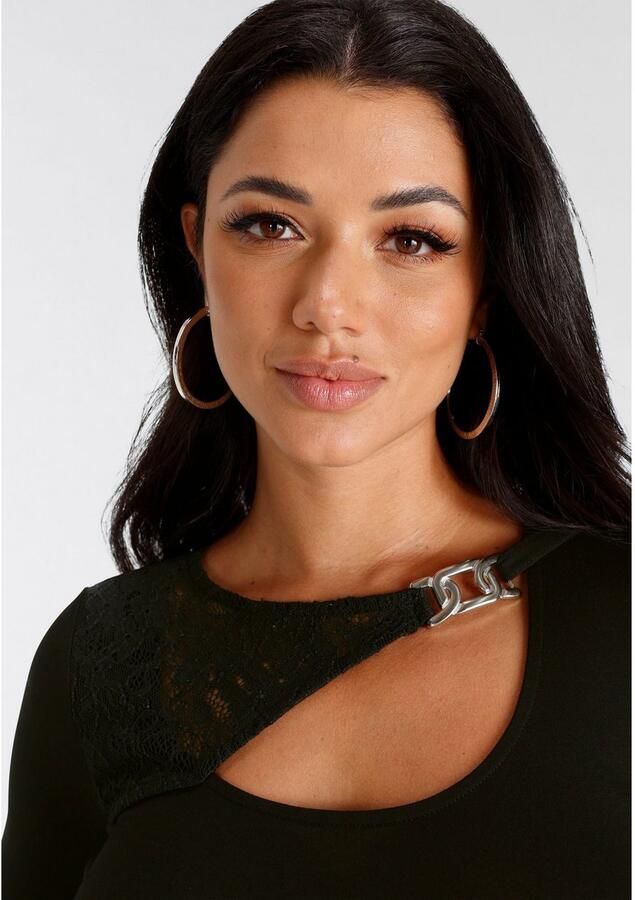 Melrose Shirt met lange mouwen Langarm effen met sierknop - Foto 2