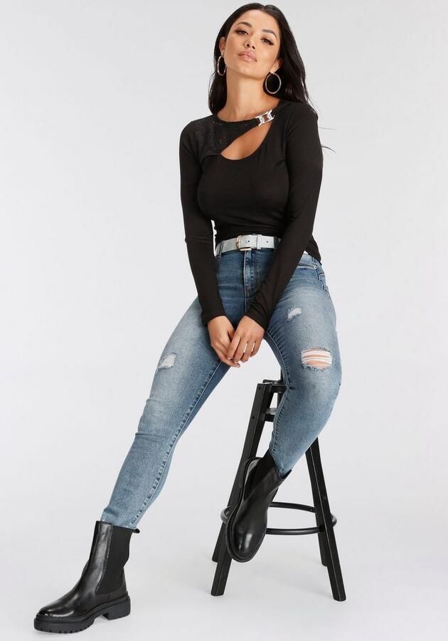 Melrose Shirt met lange mouwen Langarm effen met sierknop - Foto 6