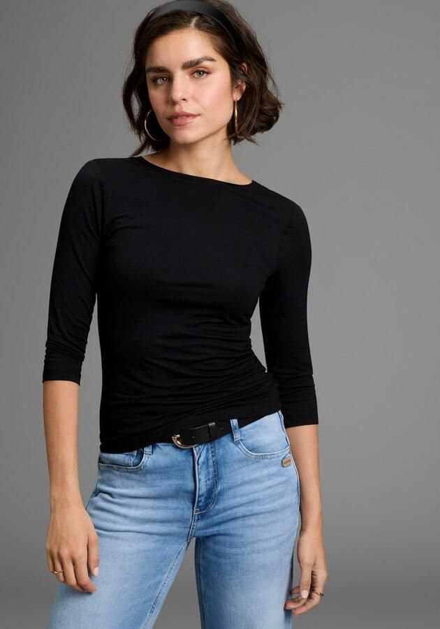 Melrose Shirt met ronde hals 3 4-mouw getailleerde snit met kant