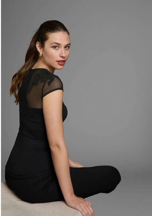 Melrose Shirt met ronde hals Korte mouwen zeer figuurvolgend feminiene stijl - Foto 3