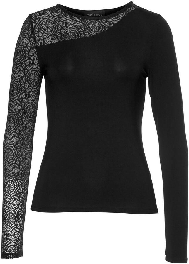 Melrose Shirt met ronde hals lange mouwen zeer figuurvolgend met kantinzetten heuplang - Foto 10