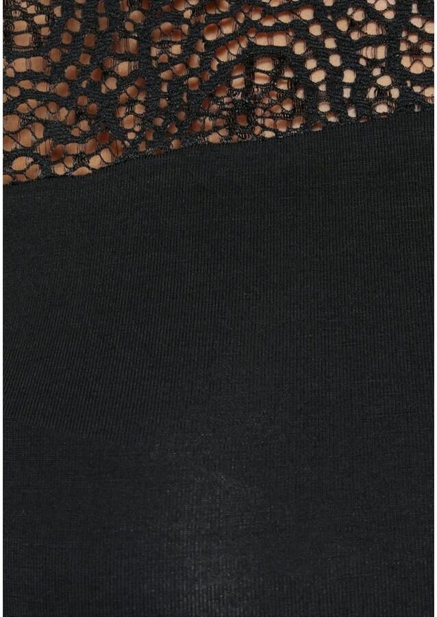 Melrose Shirt met ronde hals lange mouwen zeer figuurvolgend met kantinzetten heuplang