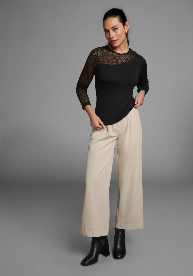 Melrose Shirt met ronde hals lange mouwen zeer figuurvolgend met kantinzetten heuplang - Foto 7