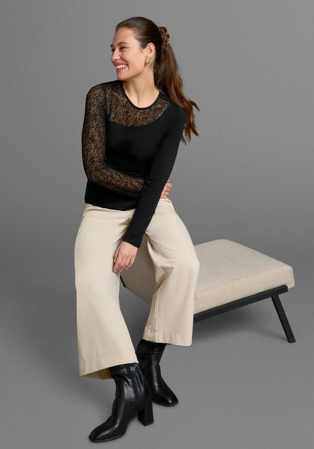 Melrose Shirt met ronde hals lange mouwen zeer figuurvolgend met kantinzetten heuplang - Foto 8