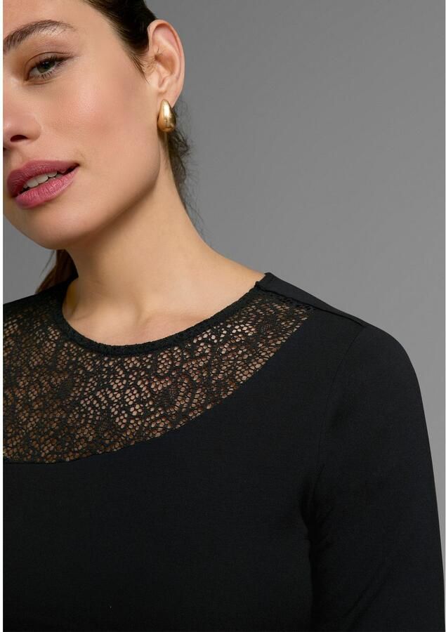 Melrose Shirt met ronde hals lange mouwen zeer figuurvolgend met kantinzetten heuplang - Foto 2