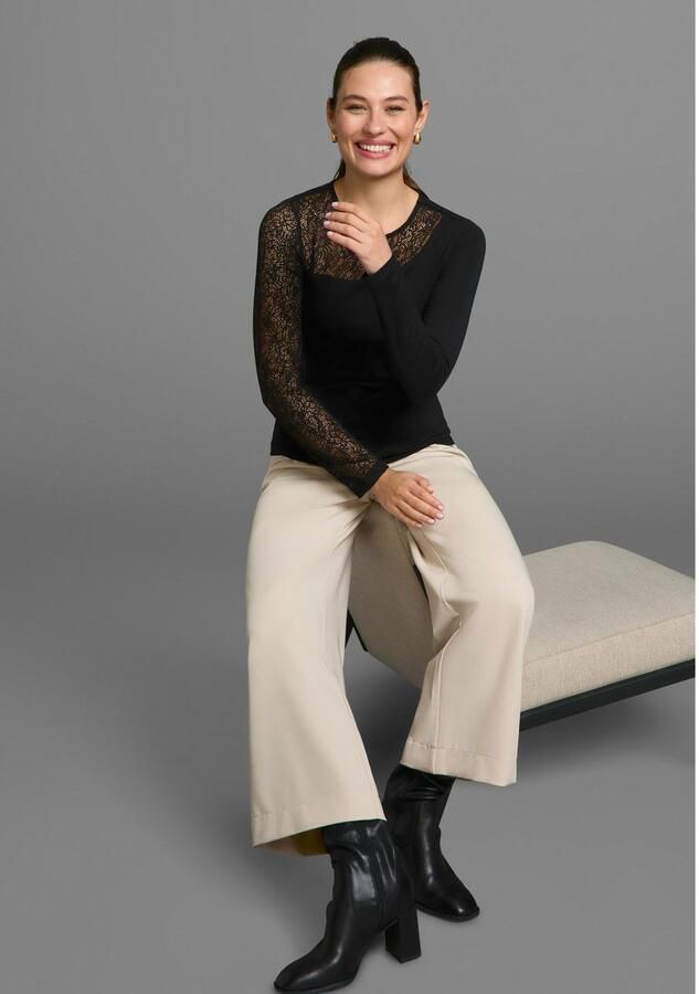 Melrose Shirt met ronde hals lange mouwen zeer figuurvolgend met kantinzetten heuplang - Foto 3