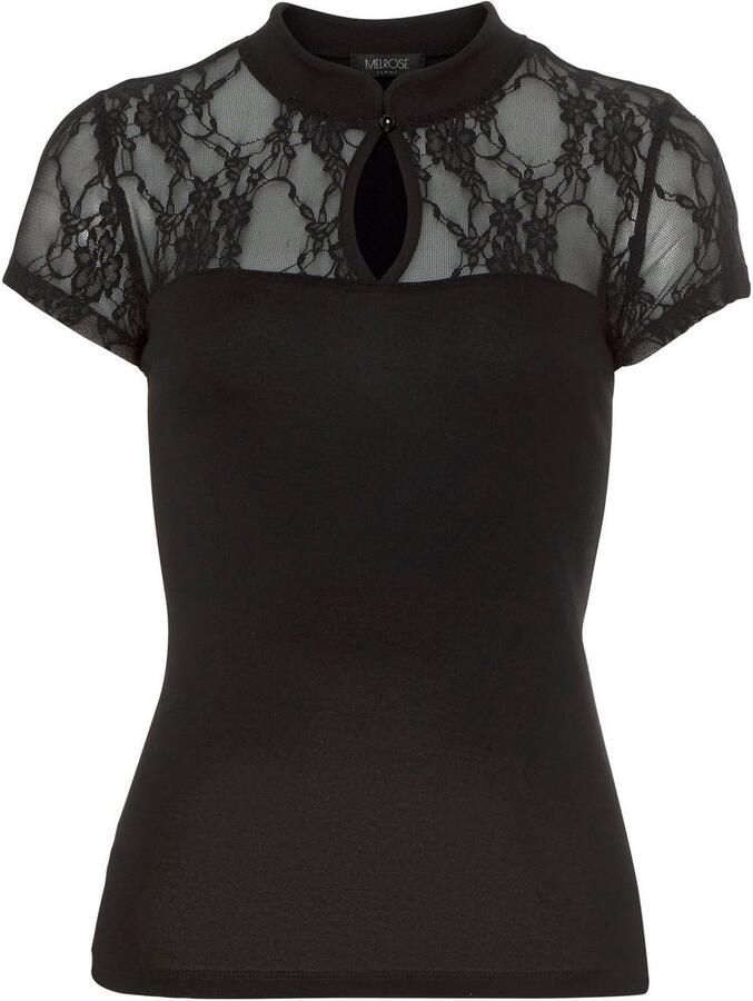 Melrose T-shirt getailleerde pasvorm met staande kraag van jersey en kant - Foto 7