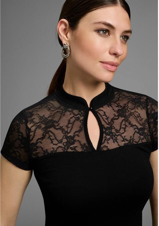 Melrose T-shirt getailleerde pasvorm met staande kraag van jersey en kant - Foto 2