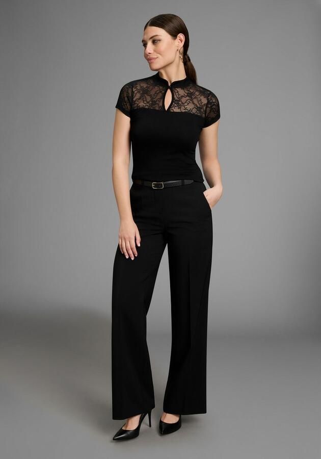 Melrose T-shirt getailleerde pasvorm met staande kraag van jersey en kant - Foto 6