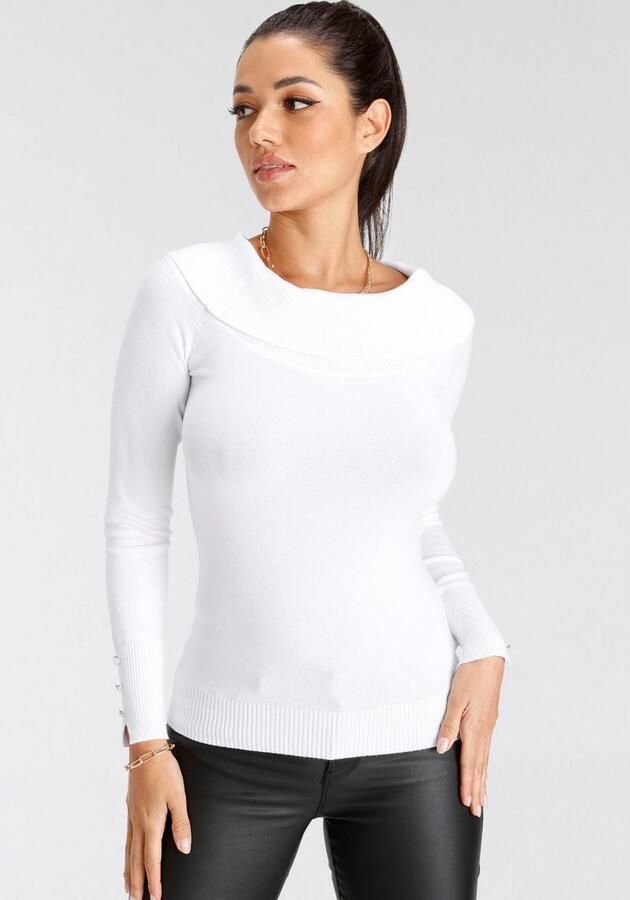 Melrose Trui met carmenhals met decoratieve knopen in vrouwelijke snit - Foto 4