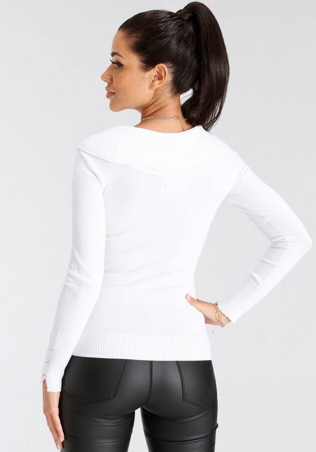 Melrose Trui met carmenhals met decoratieve knopen in vrouwelijke snit - Foto 5