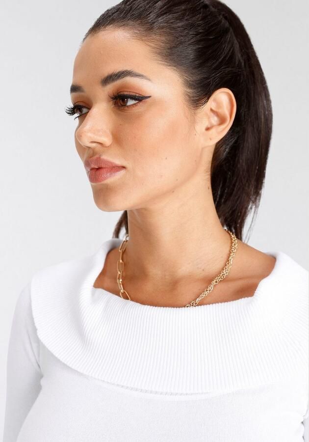 Melrose Trui met carmenhals met decoratieve knopen in vrouwelijke snit - Foto 6