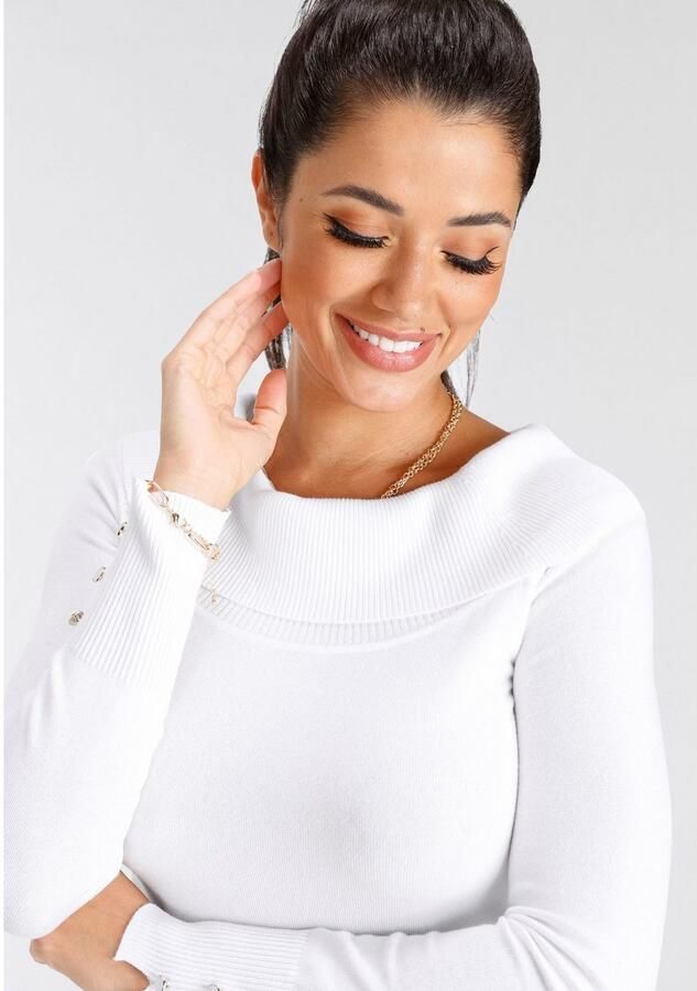 Melrose Trui met carmenhals met decoratieve knopen in vrouwelijke snit - Foto 2