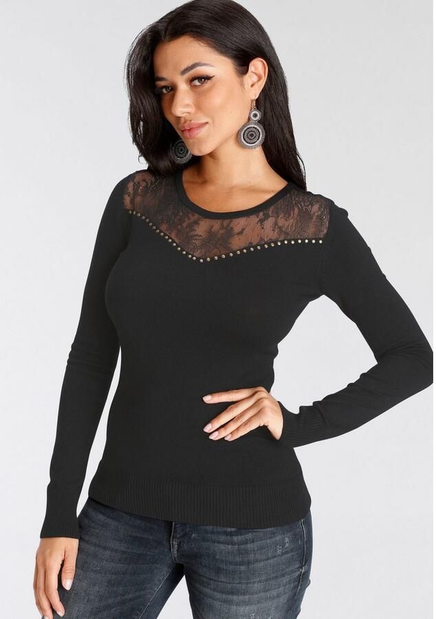 Melrose Trui met ronde hals met kant en nagel-details - Foto 4