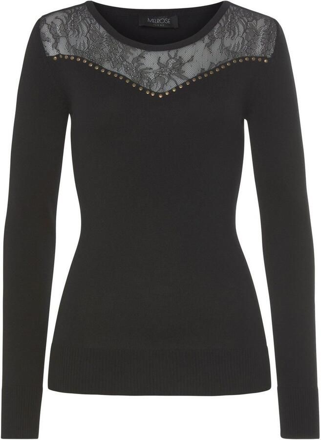 Melrose Trui met ronde hals met kant en nagel-details