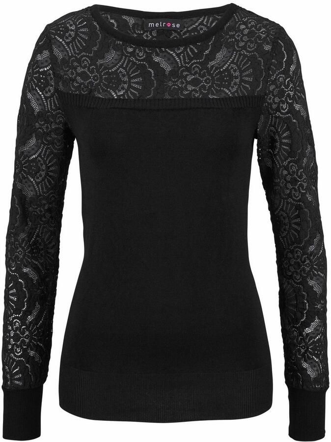 Melrose Trui met ronde hals met kant en sierknopen