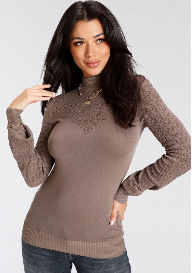 Melrose Trui met staande kraag met ajourbreisel en volumineuze mouwen - Foto 5