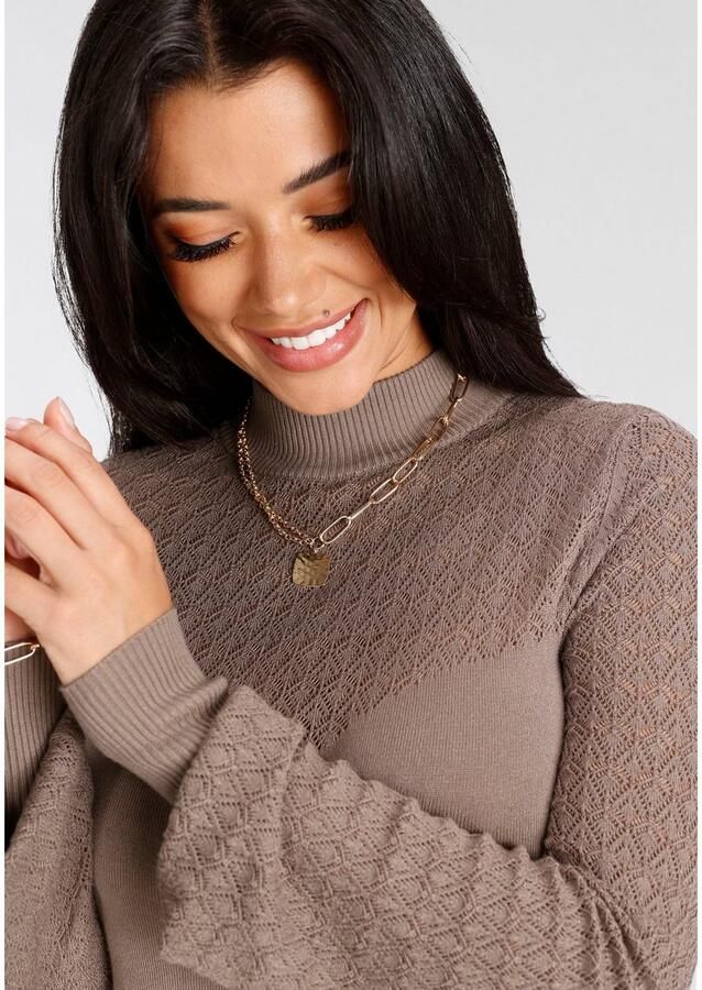 Melrose Trui met staande kraag met ajourbreisel en volumineuze mouwen - Foto 2