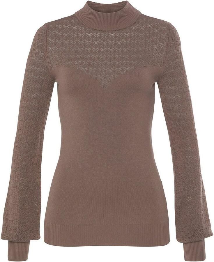 Melrose Trui met staande kraag met ajourbreisel en volumineuze mouwen