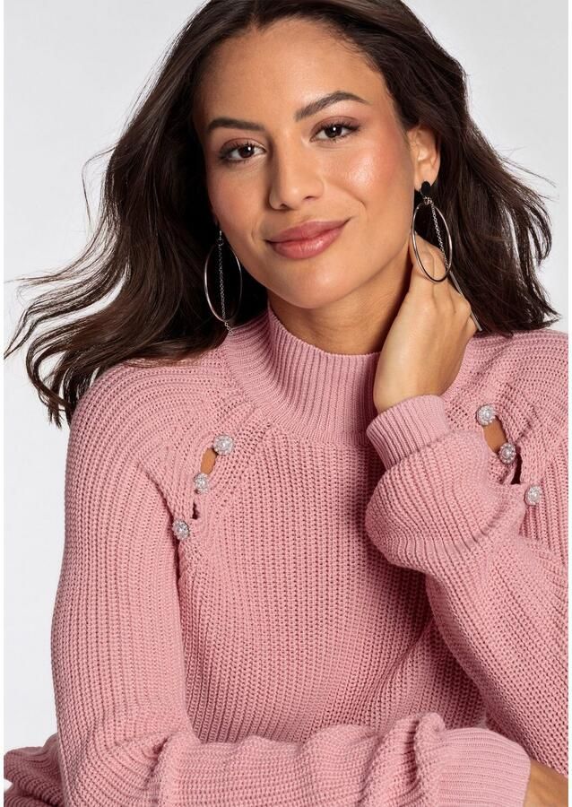 Melrose Trui met staande kraag met cut-outs en knoopdetails