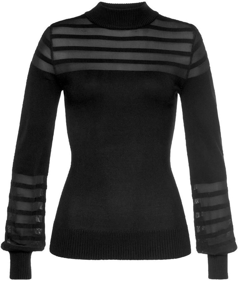 Melrose Trui met staande kraag met transparante strepen en ballonmouwen - Foto 7