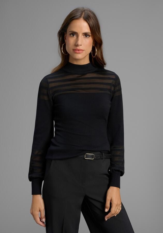 Melrose Trui met staande kraag met transparante strepen en ballonmouwen - Foto 4